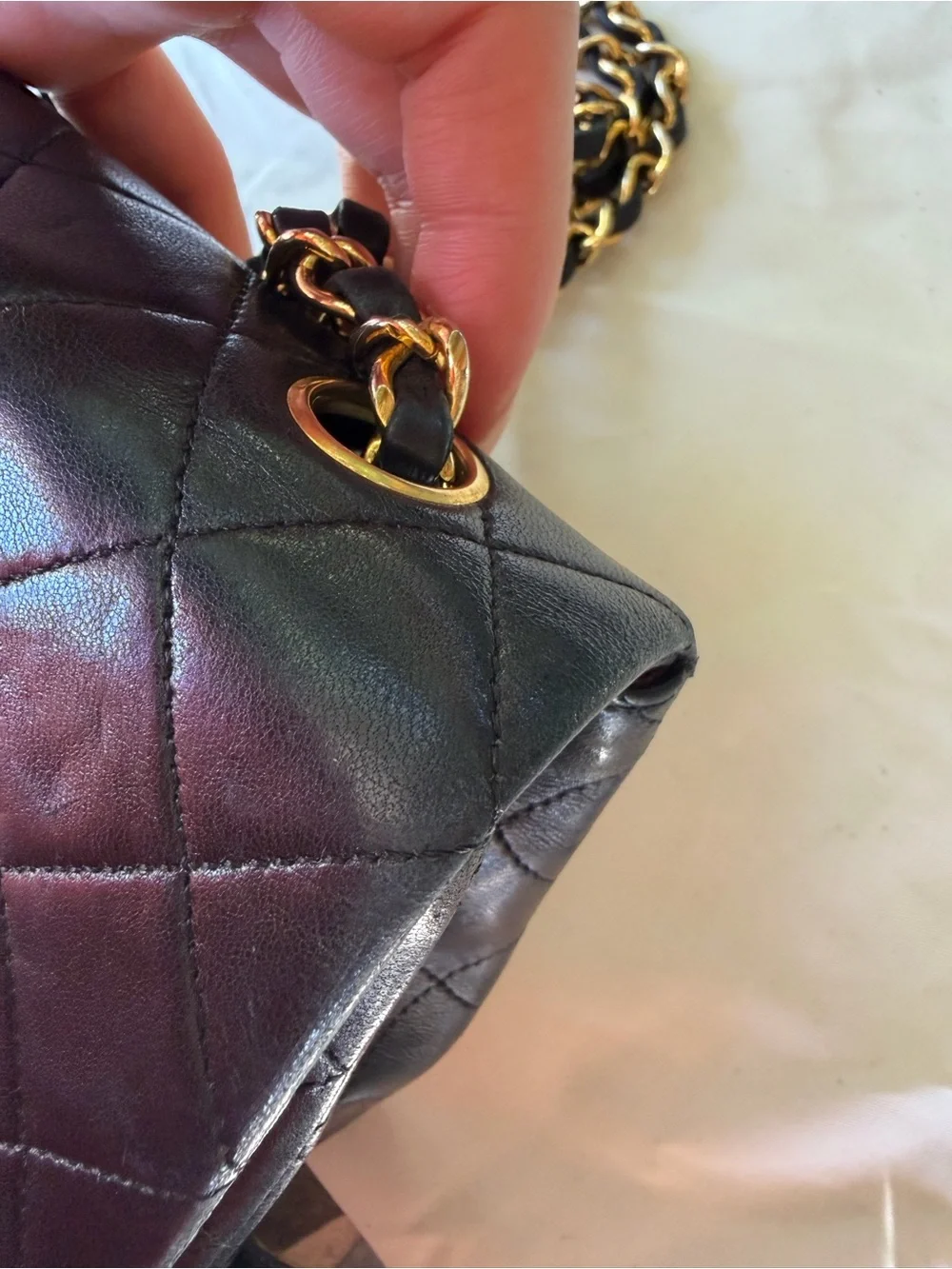 Vintage 24k Gold Chanel Classic Small Square Black Lambskin bag w COA